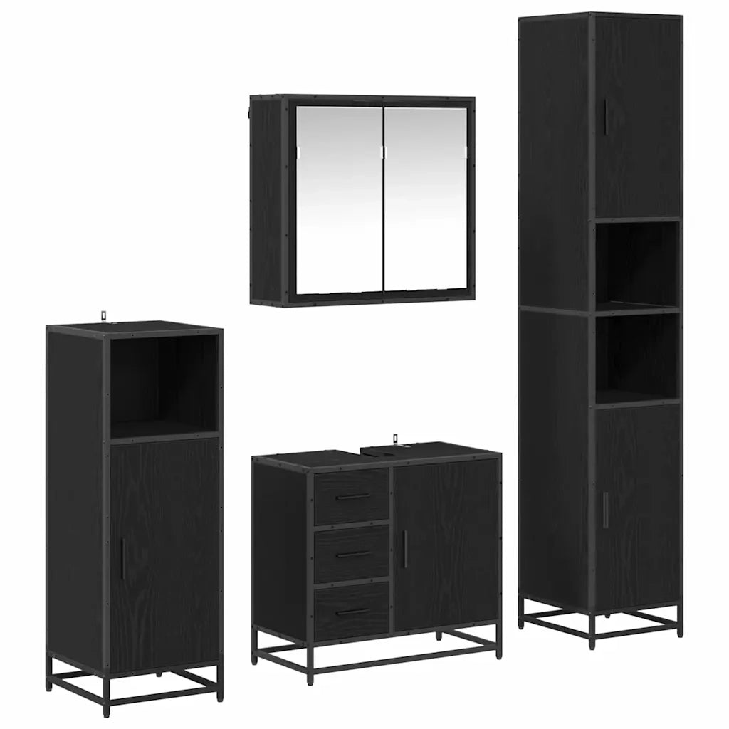 Set di mobili per il bagno 4 pcs Rovere Nero Legno multistrato 3402559