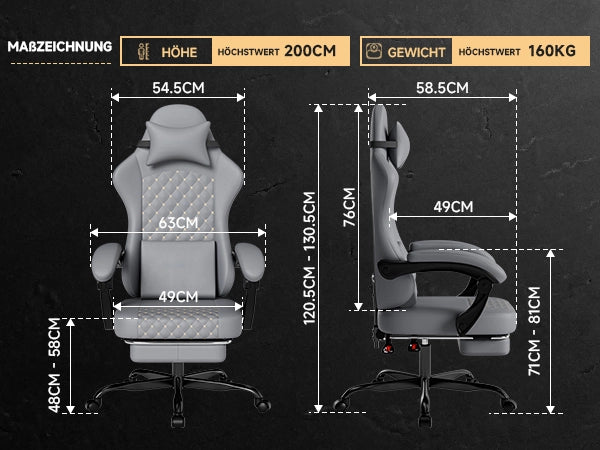 Sedia da gaming in PVC pelle con massaggio e poggiapiedi - Zephmum- Ergonomica, capacit¨¤ di carico 150 kg, grigio