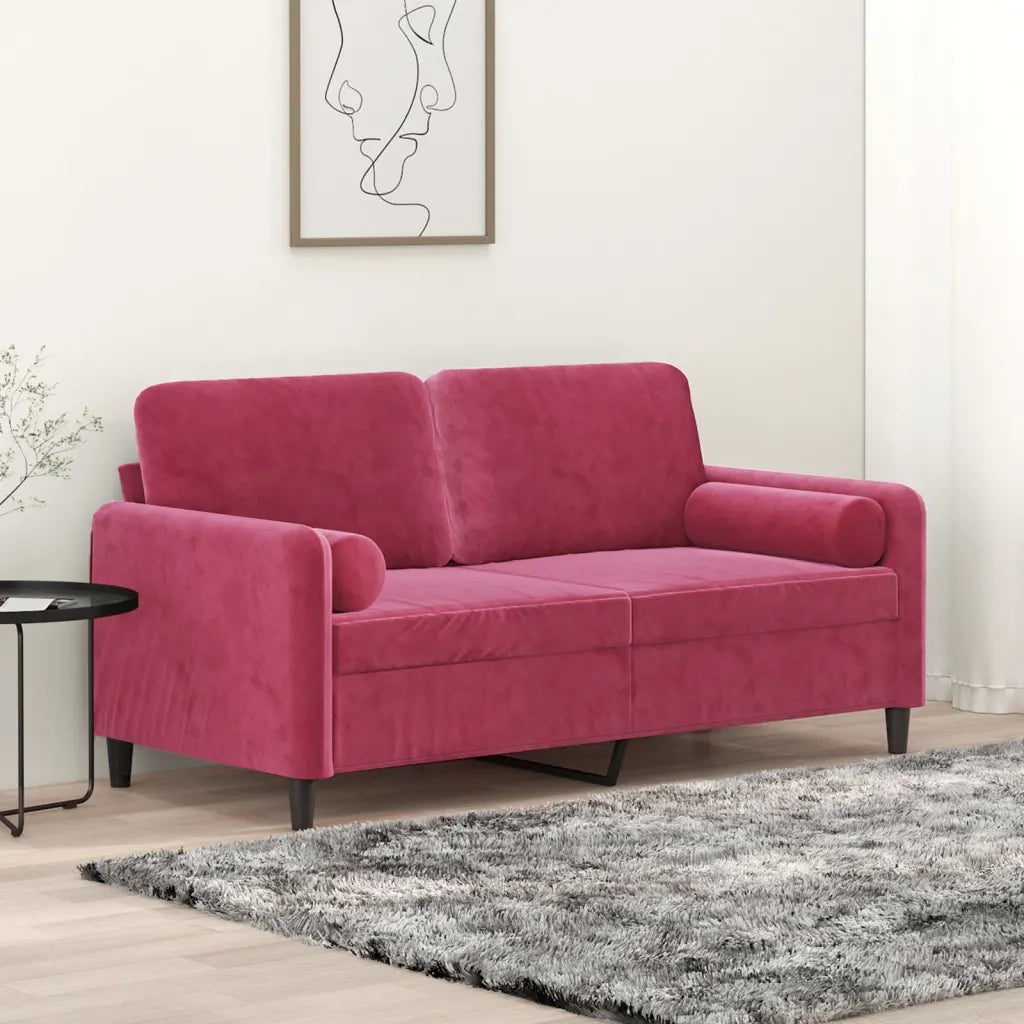 Divano a 2 Posti con Cuscini-Sofa 2 Posti con Cuscini Rosso Vino 140 cm in Velluto 961977