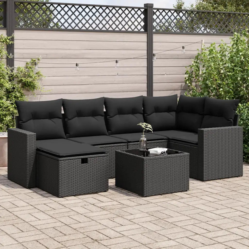Set Divani da Giardino con Cuscini 7pz Nero Polyrattan 3325391