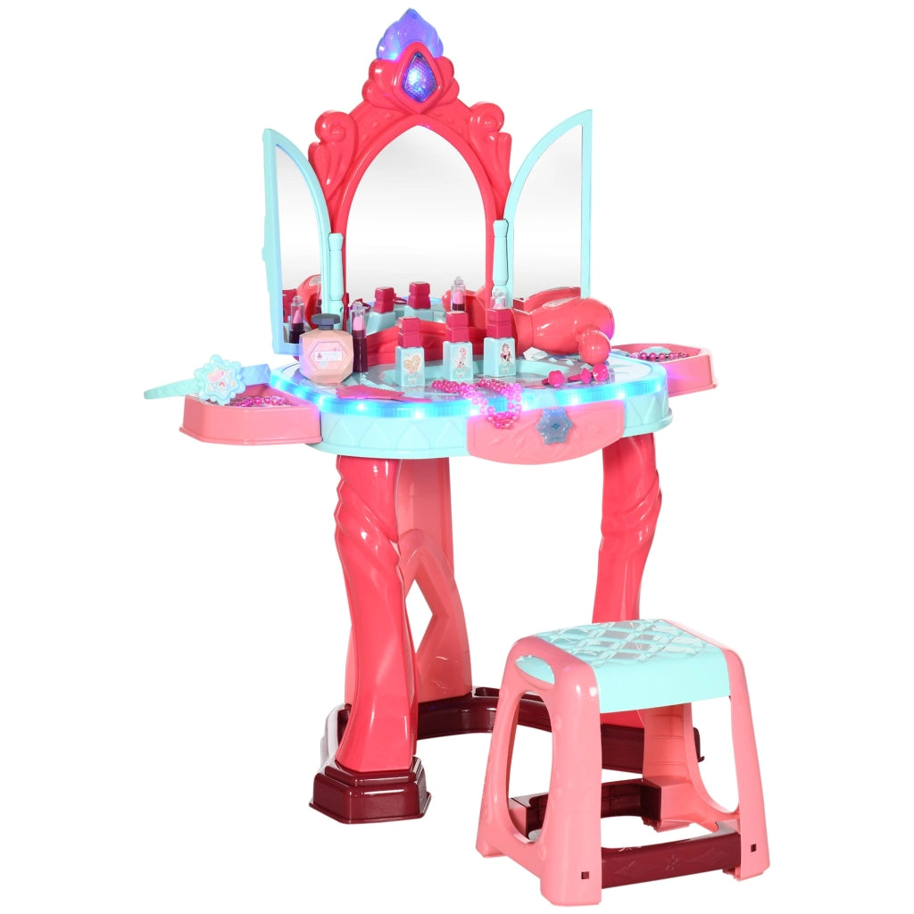 Specchiera Giocattolo per Bambini con Sgabello Luci e Accessori 57x34x76 cm Multicolore