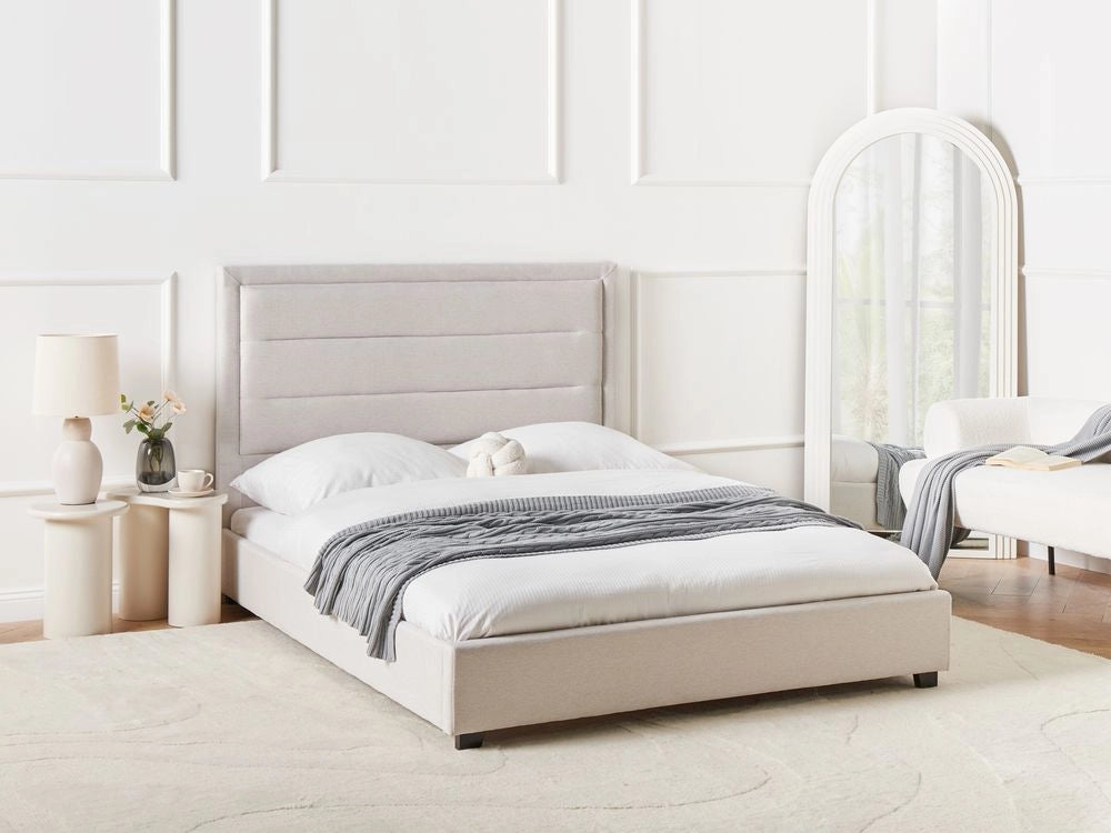 Letto matrimoniale in velluto beige chiaro 140 x 200 cm stile moderno