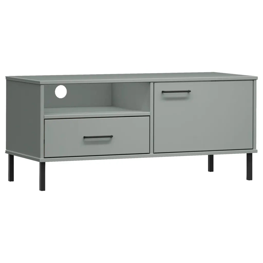 Mobile TV con Gambe Metallo Grigio Legno Massello di Pino OSLO cod mxl 27744