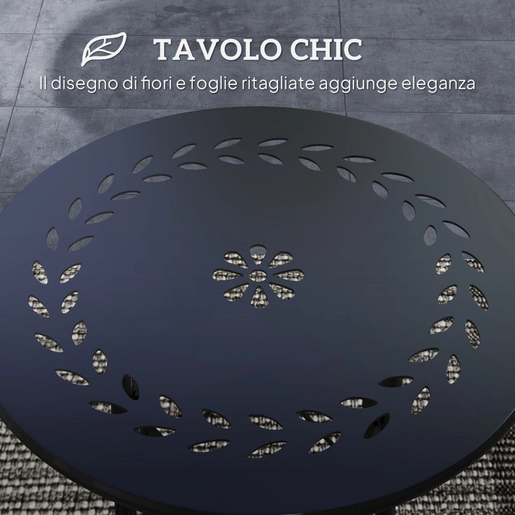 Tavolino da Giardino con Intagli a Fiori e Foglie Ø40x50 cm in Acciaio Nero