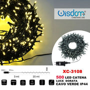 Trade Shop - Catena Luminosa 500 Luci Led Lucciole Luce Dorata Cavo Verde Ip44 Xc-3108 -