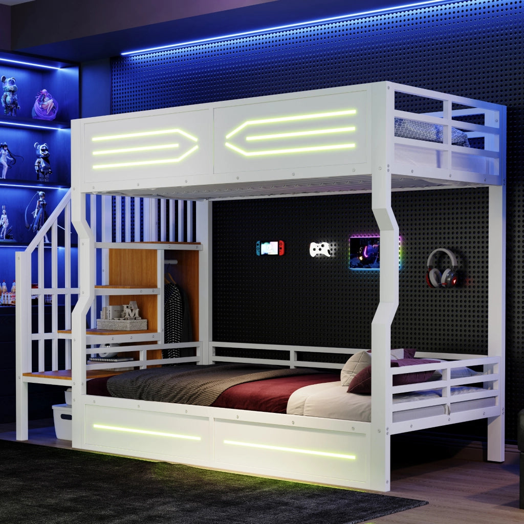 Letto a Soppalco con Contenitore e LED ¨C MINIMAL ¨C Bianco 90x200