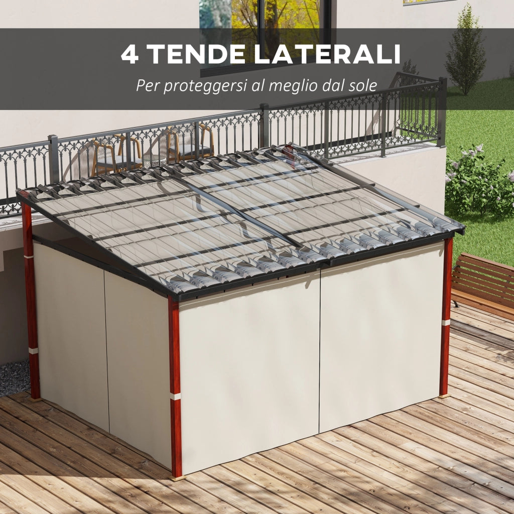 Pergola con Tende Laterali e Tetto Retrattile ¨C Xylo ¨C Alluminio, PC, Crema, 345x300x215-255 cm