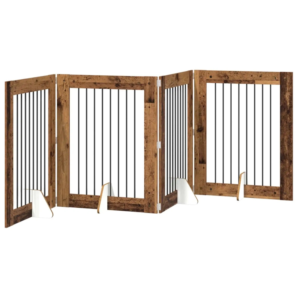 Cancello per cani con supporti 4 pz Legno antico 80 x 100 cm CFW1830025