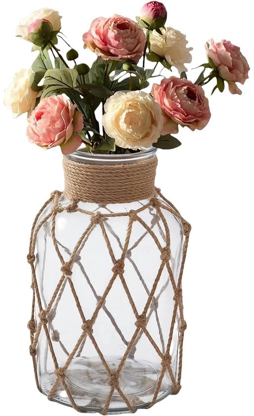 Vaso in Cristallo Grande - Stile Vintage - Fusto a Base Ponderata - Vaso a Maniglione a Spirale - Cristallo Lucido - Stile Rurale - Vaso per Fiori