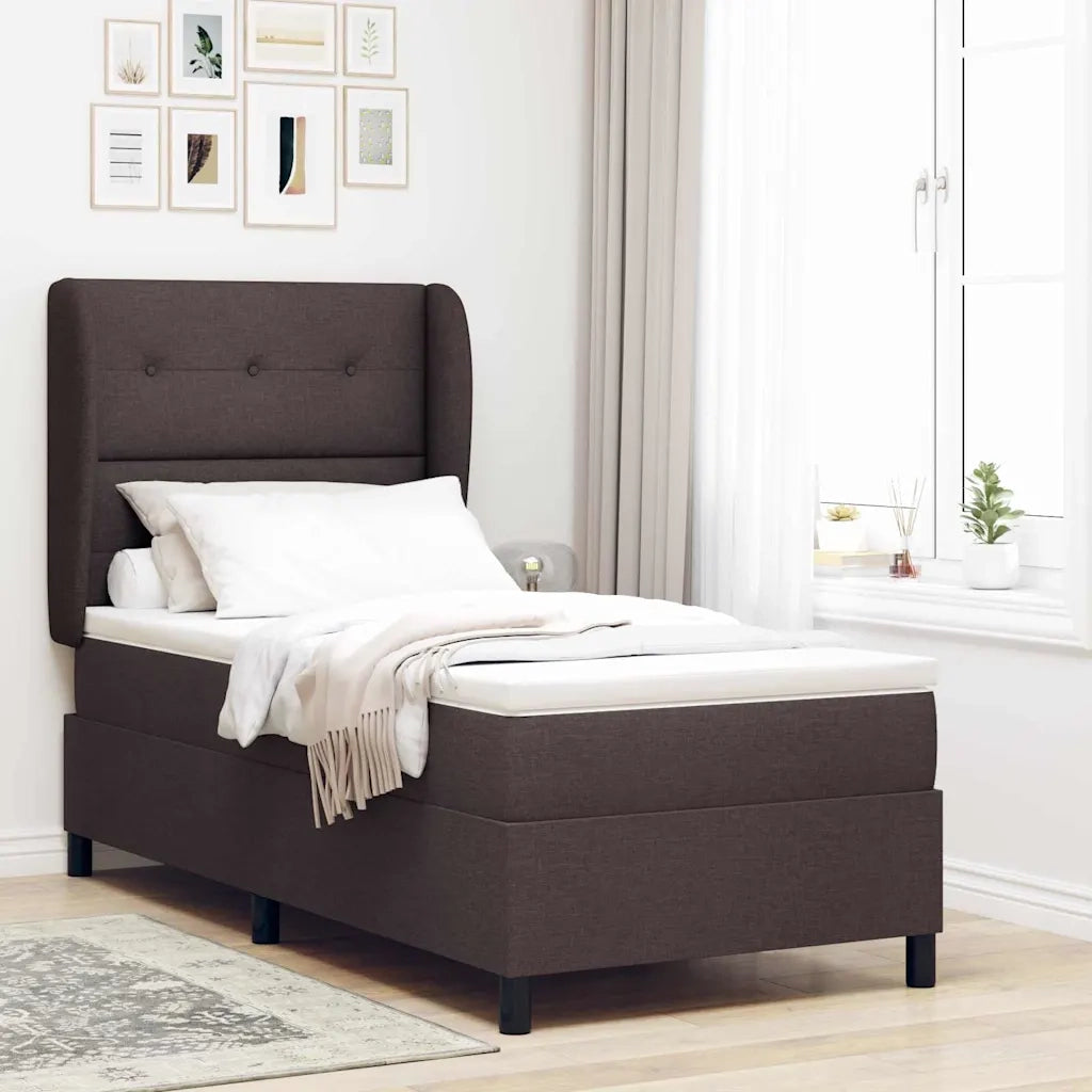 Letto a molle con materasso Marrone scuro 90 x 190 cm Tessuto 3340539