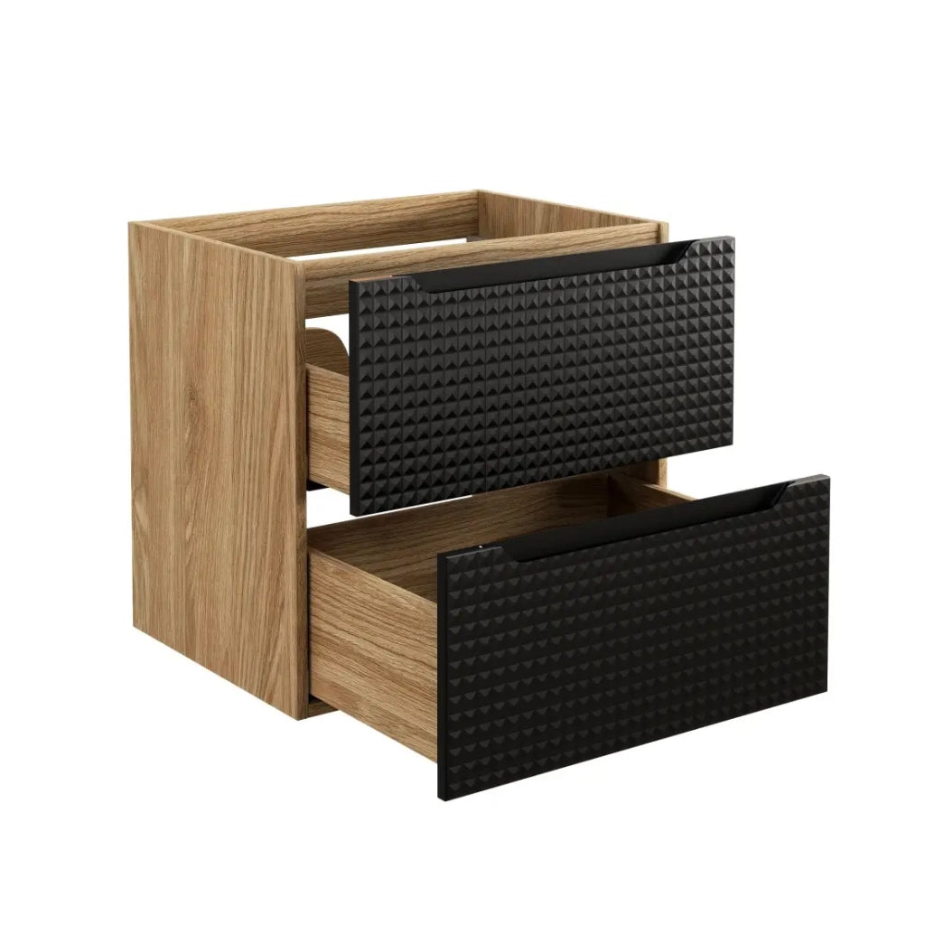 Mobile sottolavabo VELNIA – 2 cassetti – 60 cm – Colori rovere chiaro e nero – Da appendere