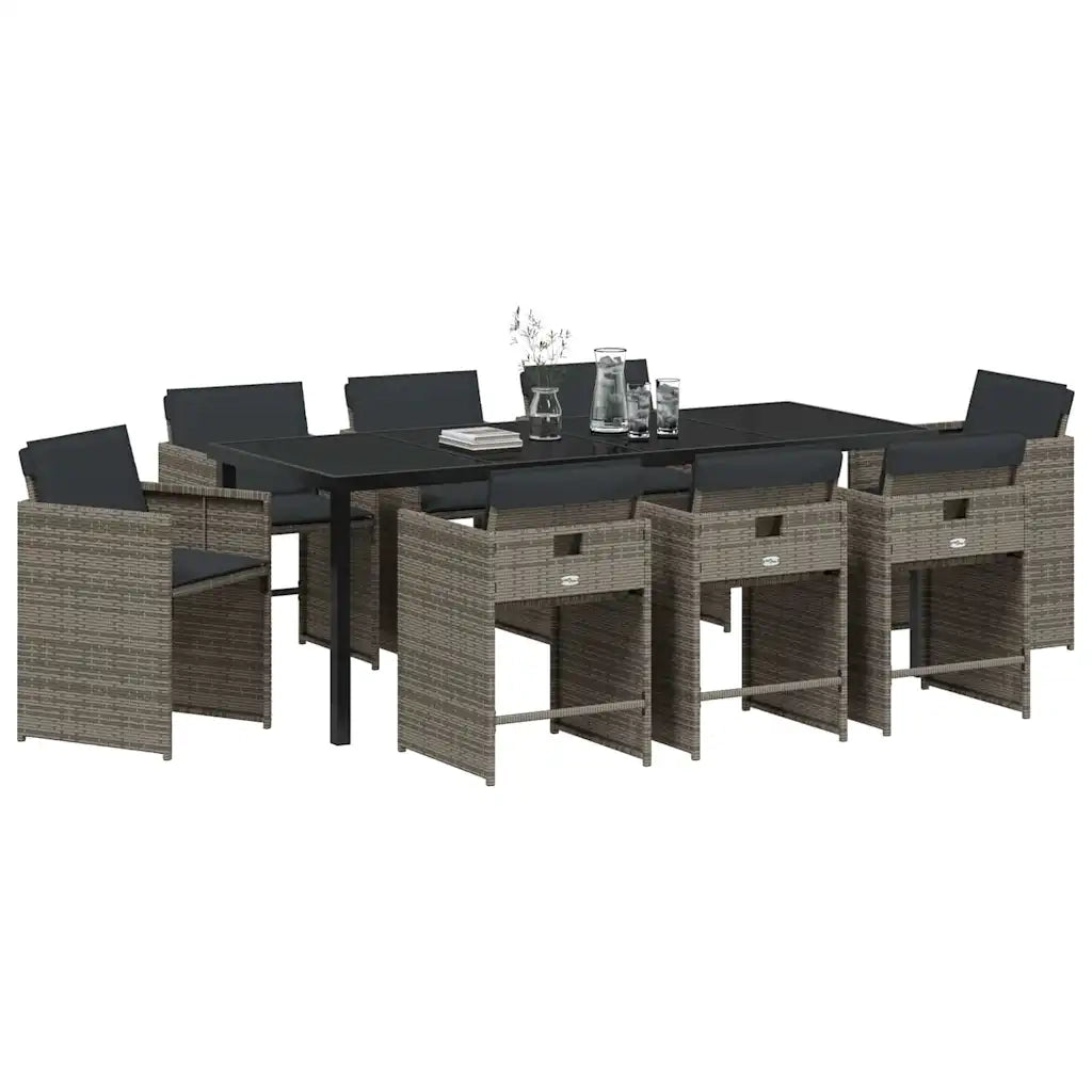 Set da Pranzo per Giardino 9 pcs Grigio polyrattan 3380696