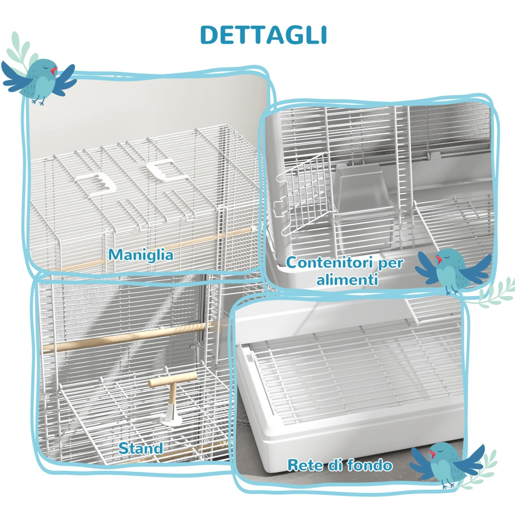 Gabbia per Uccelli Voliera con Vassoio Estraibile ¨C zephmum ¨C Bianco 61x36.5x98 cm