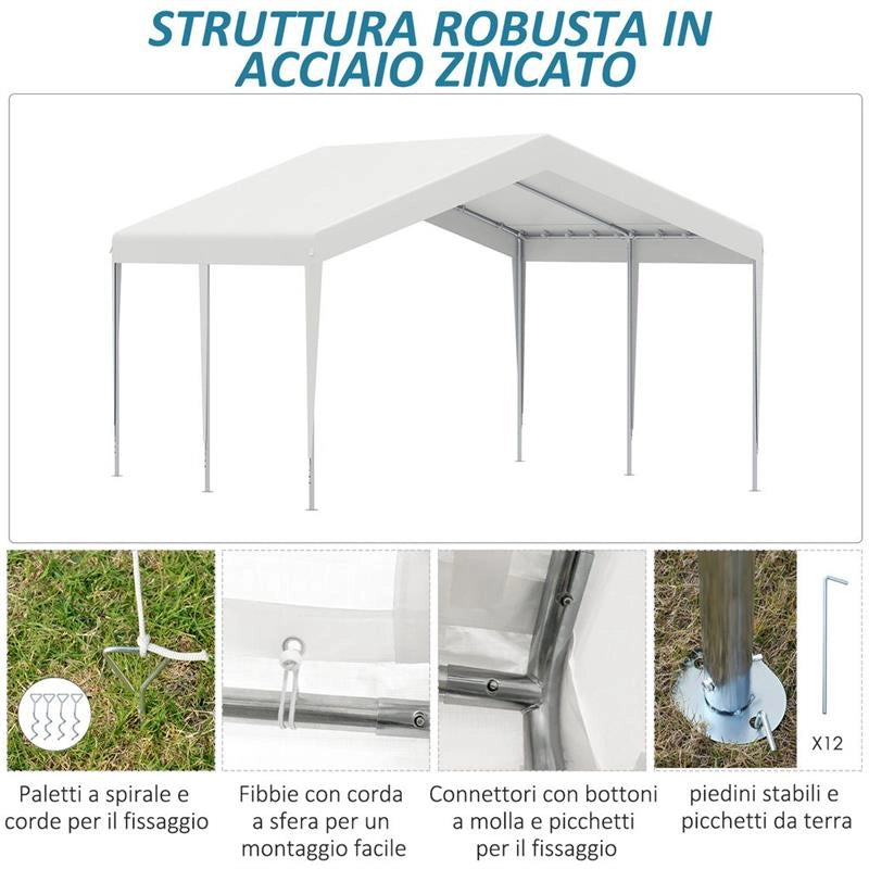 GARAGE PORTATILE 4X4 M CON TETTOIA ANTI UV, PIOGGIA E VENTO PER VEICOLI, MATRIMONI E FESTE - BIANCO