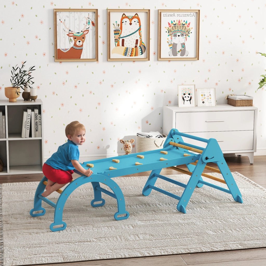 Letto a castello Montessori triangolare pieghevole con arco e rampa per bambini ¨C zephmum ¨C blu 188x70 cm