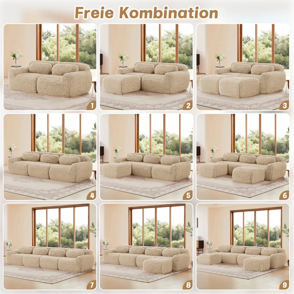 Divano modulare senza struttura in tessuto peluche; khaki chiaro