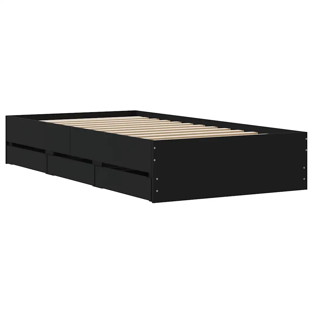 Giroletto con Cassetti Nero 90x190 cm in Legno Multistrato