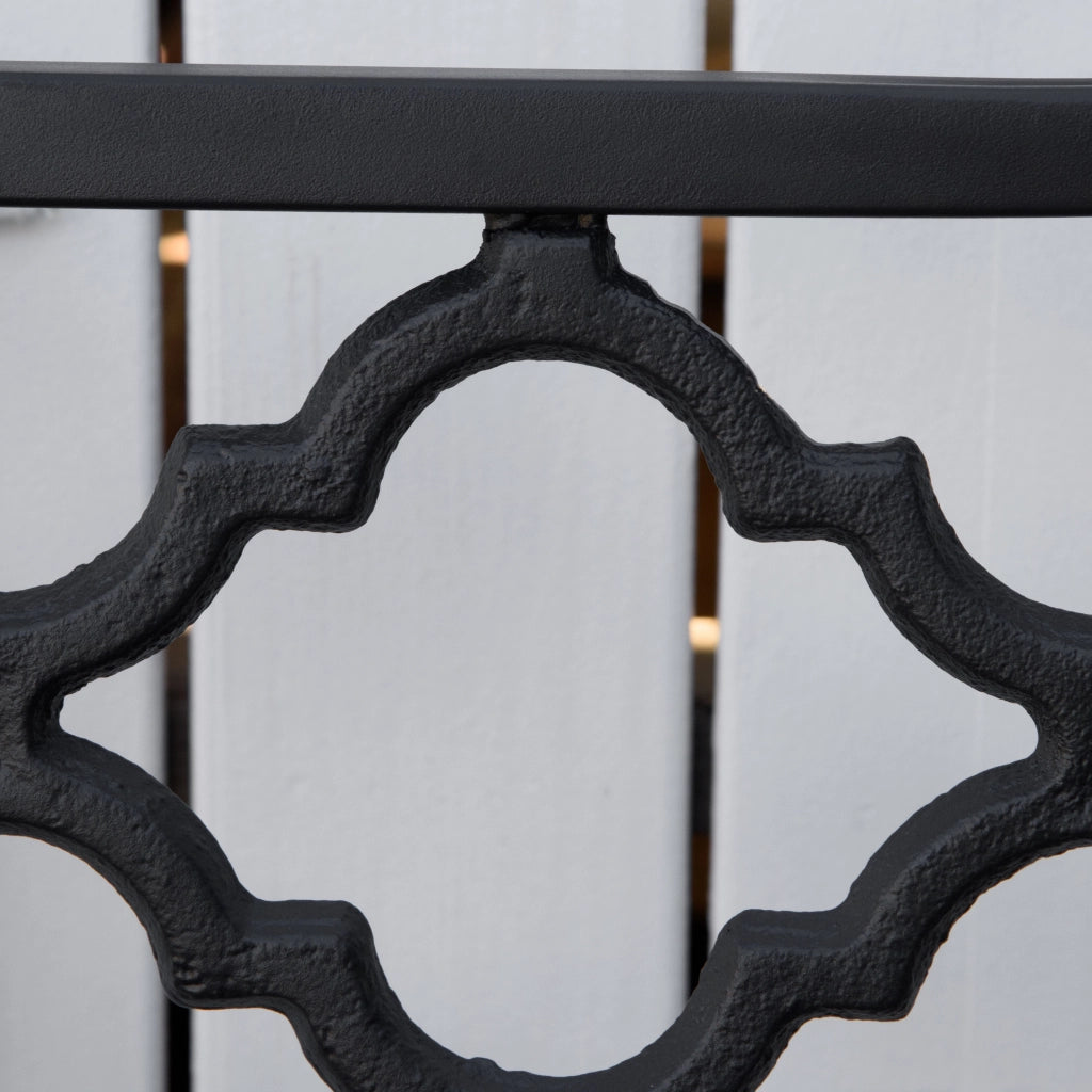 Easycomfort Panchina da Esterno 2 Posti in Acciaio e Ghisa con Braccioli e Schienale Decorato, 128x58.5x89cm, Nero