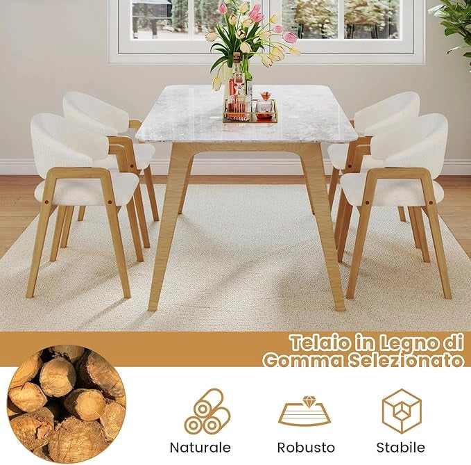 Set di 2 Sedie da Pranzo, Sedia da Cucina con Seduta Imbottita e Schienale Curvo Ergonomico, Bracciolo Confortevole e Piedini Regolabili, Poltrona in Legno per Sala da Pranzo