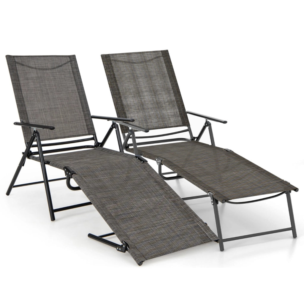 Sedie a sdraio pieghevoli per giardino, Set di 2 sedie reclinabili da esterno con schienale a 6 livelli Marrone-Poltrone e sdraio