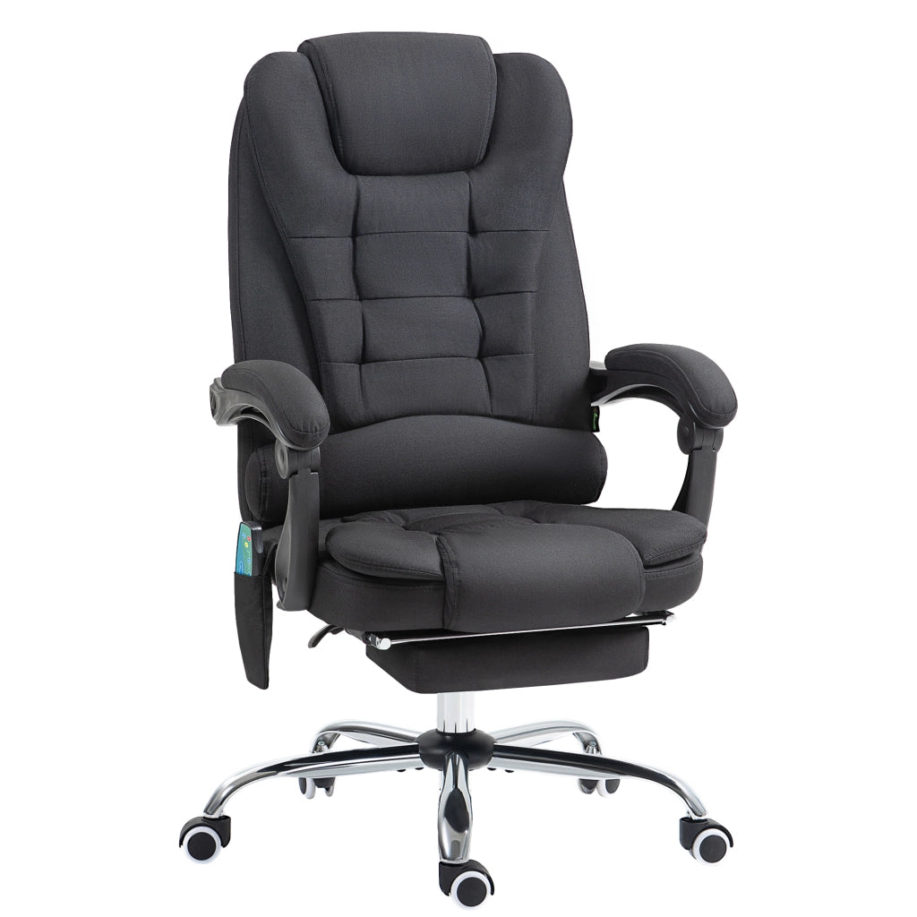 Sedia da ufficio massaggiante ergonomica con funzione relax e riscaldamento, reclinabile, poggiapiedi, tessuto nero