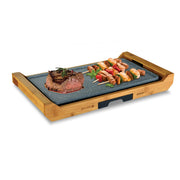 Piastra elettrica grill 43x23 cm con rivestimento antiaderente effetto pietra e base in bambù 2200W - Sogo