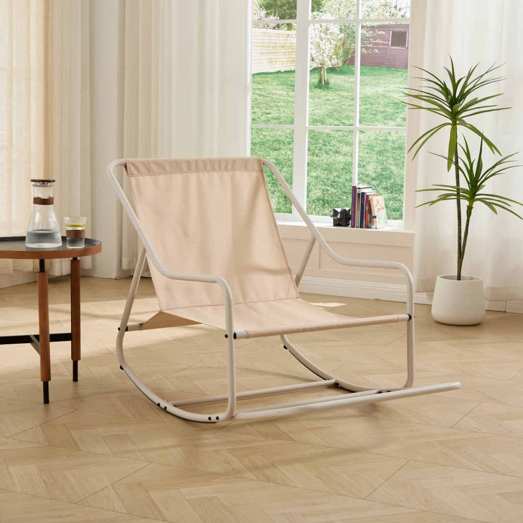 POLTRONA a dondolo 75x116x82 cm in acciaio Beige con cuscino
