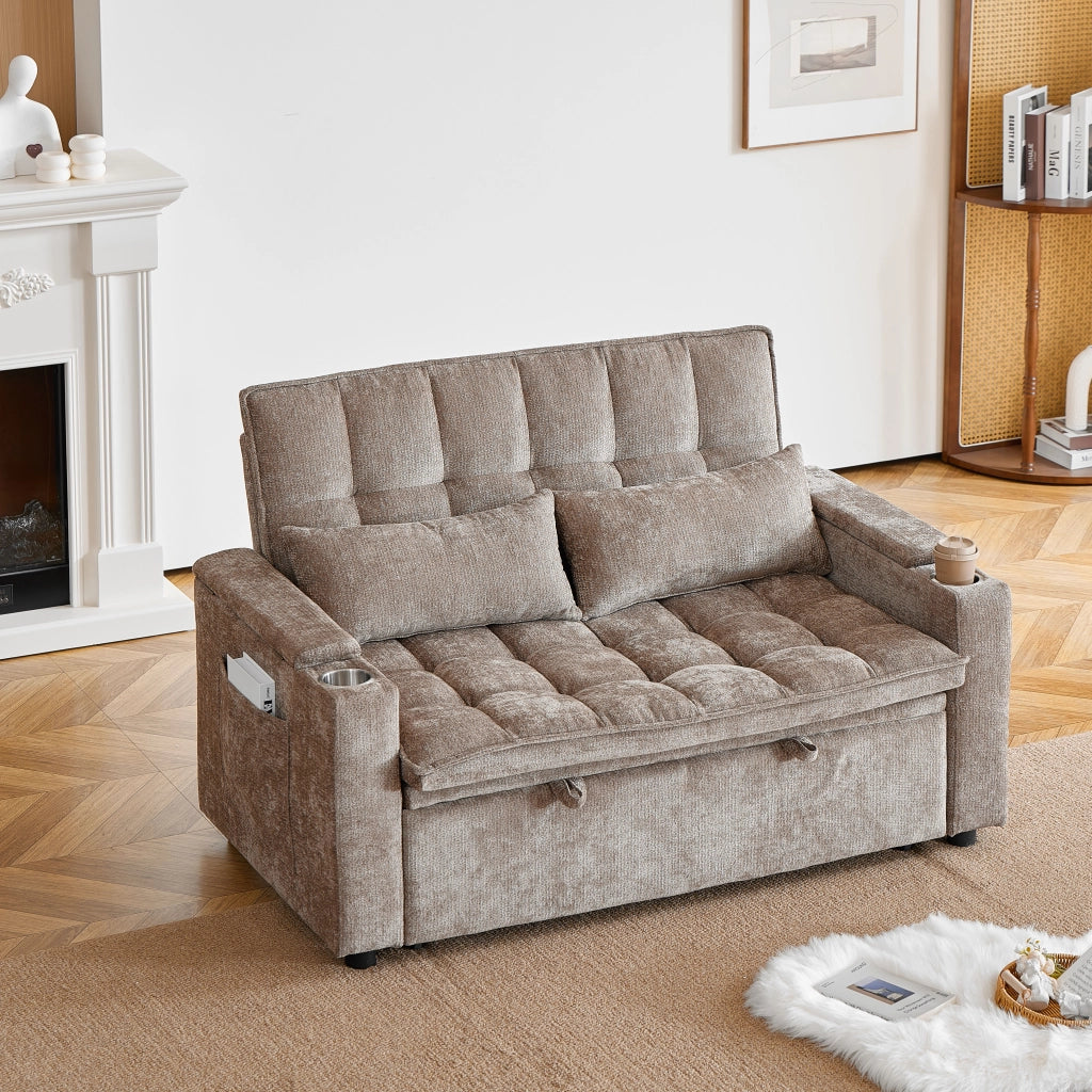 Divano letto 3 in 1 reclinabile in ciniglia marrone