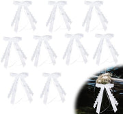 Decorazioni per auto 50 pezzi - Festa - Striscioni per auto - Decorazione per auto - Decorazioni per eventi - Set di strisce auto in cotone bianco con applicazioni metalliche