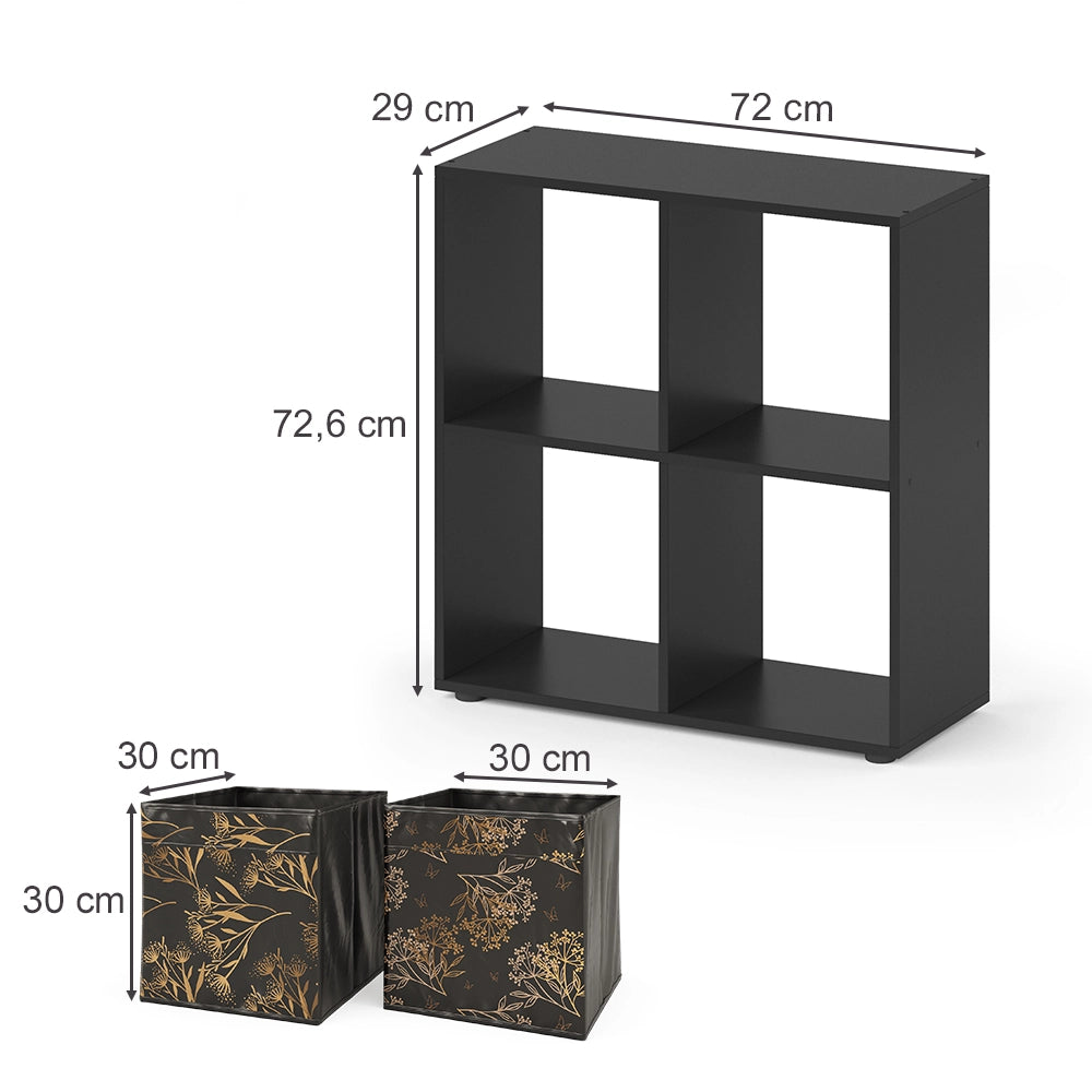 Vicco Scaffale Nero 72.6 x 72 cm con 4 scatole pieghevoli opt.1