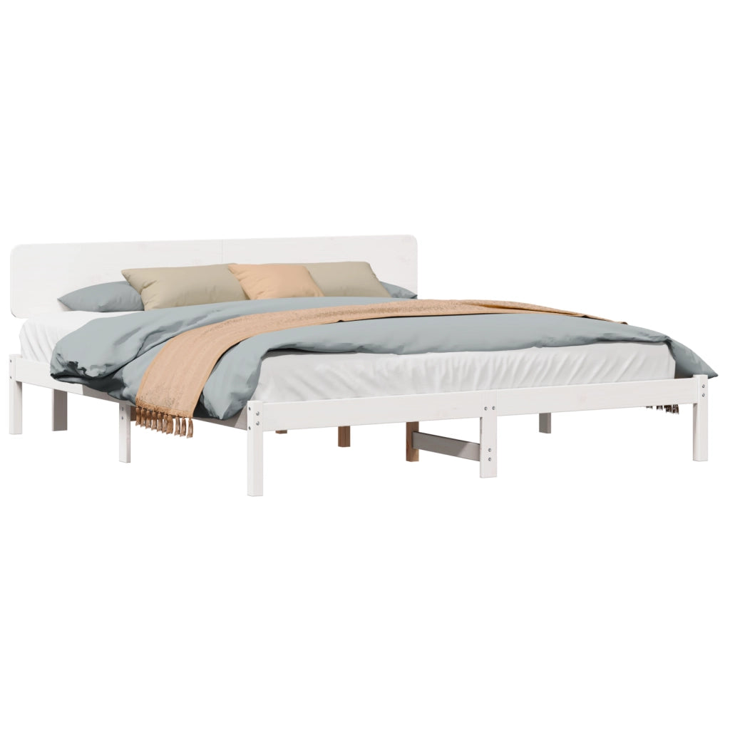 Struttura Letto con Testiera Bianca 180x200 cm Legno Massello di Pino