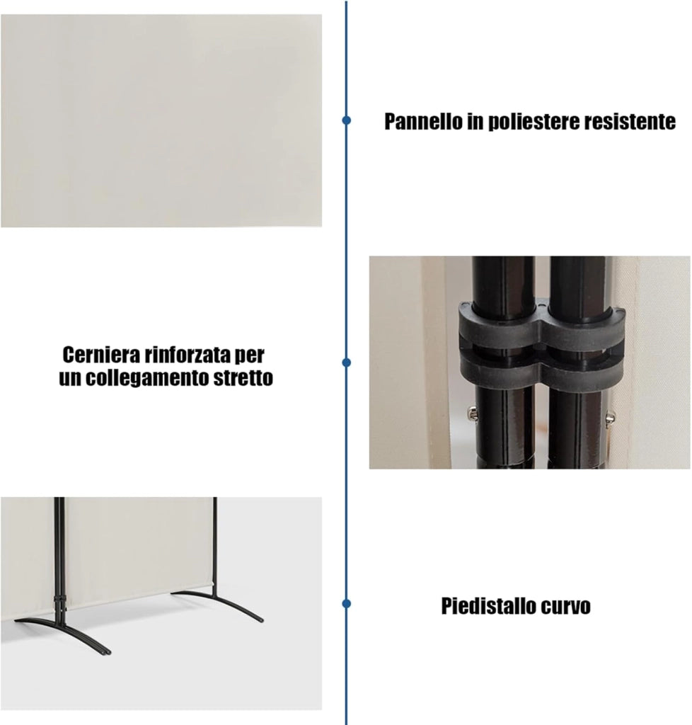Paravento da Interno in Metallo, Separé Divisorio Interno Pieghevole con Piedini Stabili, Pannelli Divisori per Interni per Casa e Ufficio (Bianco, 260 x 183cm(3 Pannelli))
