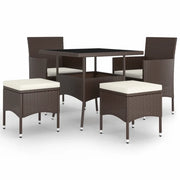 Set da Pranzo per Giardino 5 pz | Set Salotto da Giardino in Polyrattan Marrone