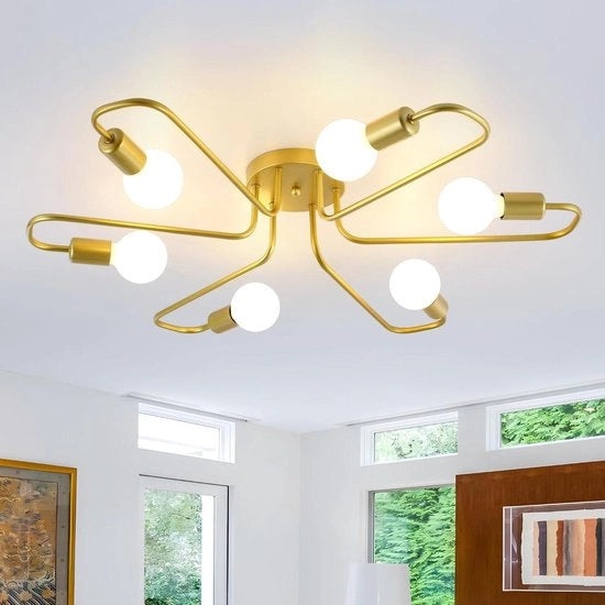 Lampada a soffitto a 6 armature con base in acciaio dorato E27 - regolabile - per soggiorno cucina camera da letto