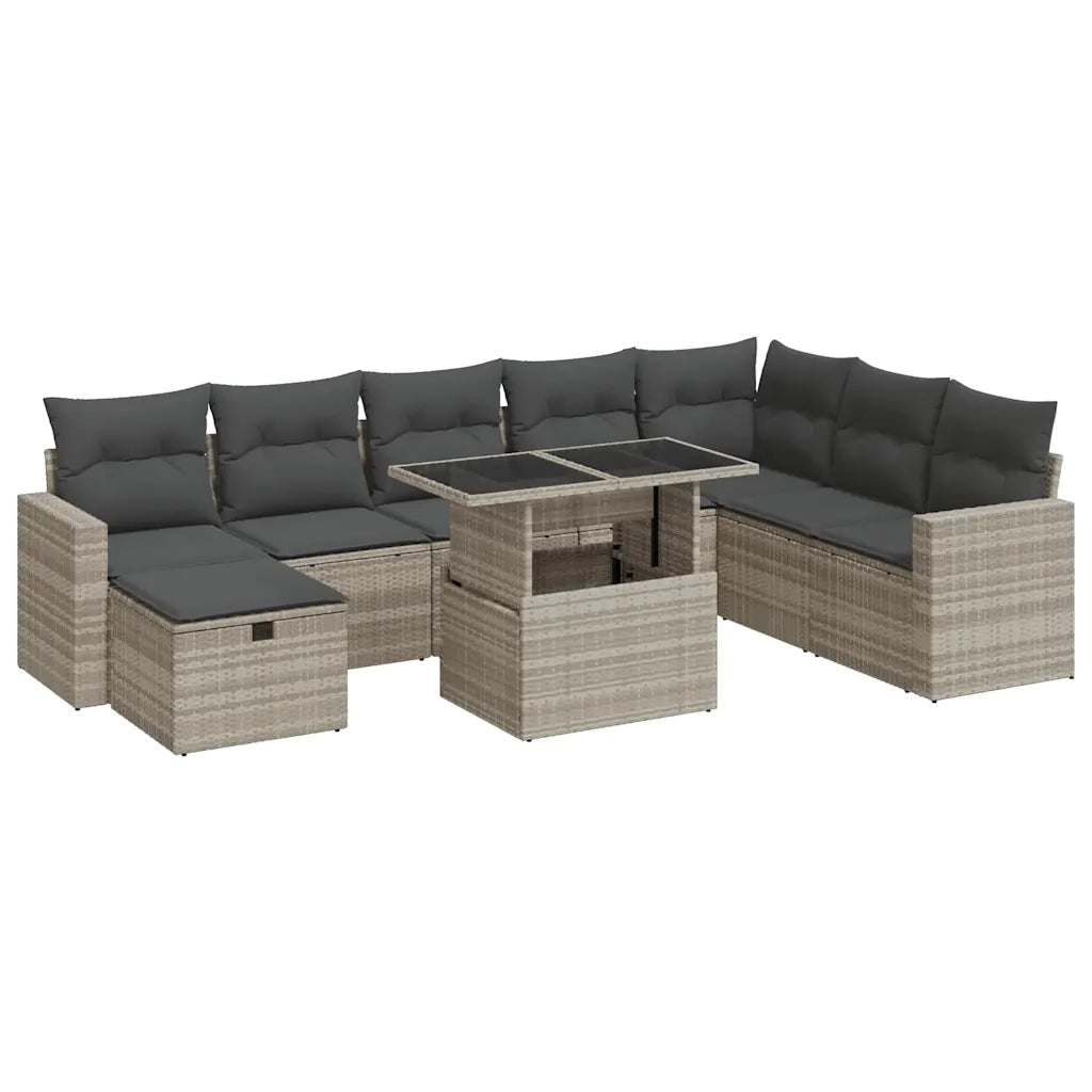 Set Divano da Giardino 9pz con Cuscini Grigio Chiaro Polyrattan 3327842