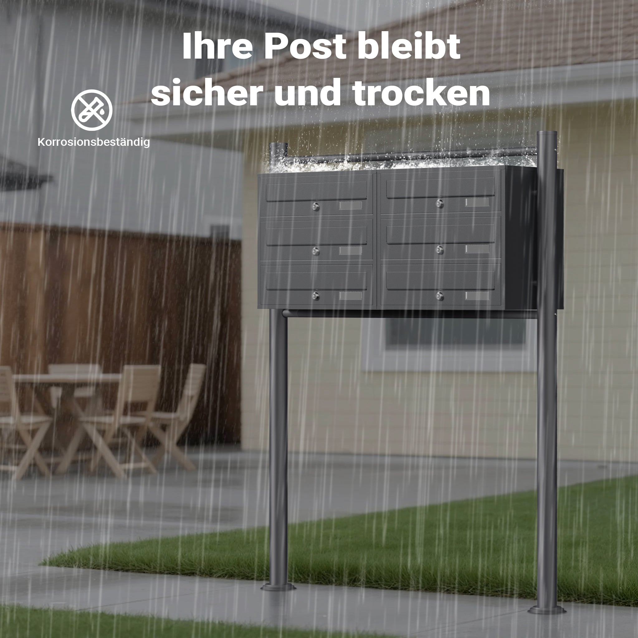 Cassetta postale condominiale autoportante, 6 posti, antracite, 945 x 270 x 1200 mm, 2 moduli