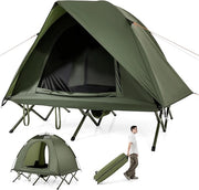 Tenda da Campeggio per 2 Persone, Tenda Impermeabile e Pieghevole per Adulti con Riparo Esterno, Borsa con Ruote Portatile, 2 Porte a Rete e Tetto con Lucernario per Campeggio e Spiaggia