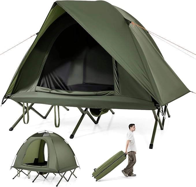 Tenda da Campeggio per 2 Persone, Tenda Impermeabile e Pieghevole per Adulti con Riparo Esterno, Borsa con Ruote Portatile, 2 Porte a Rete e Tetto con Lucernario per Campeggio e Spiaggia