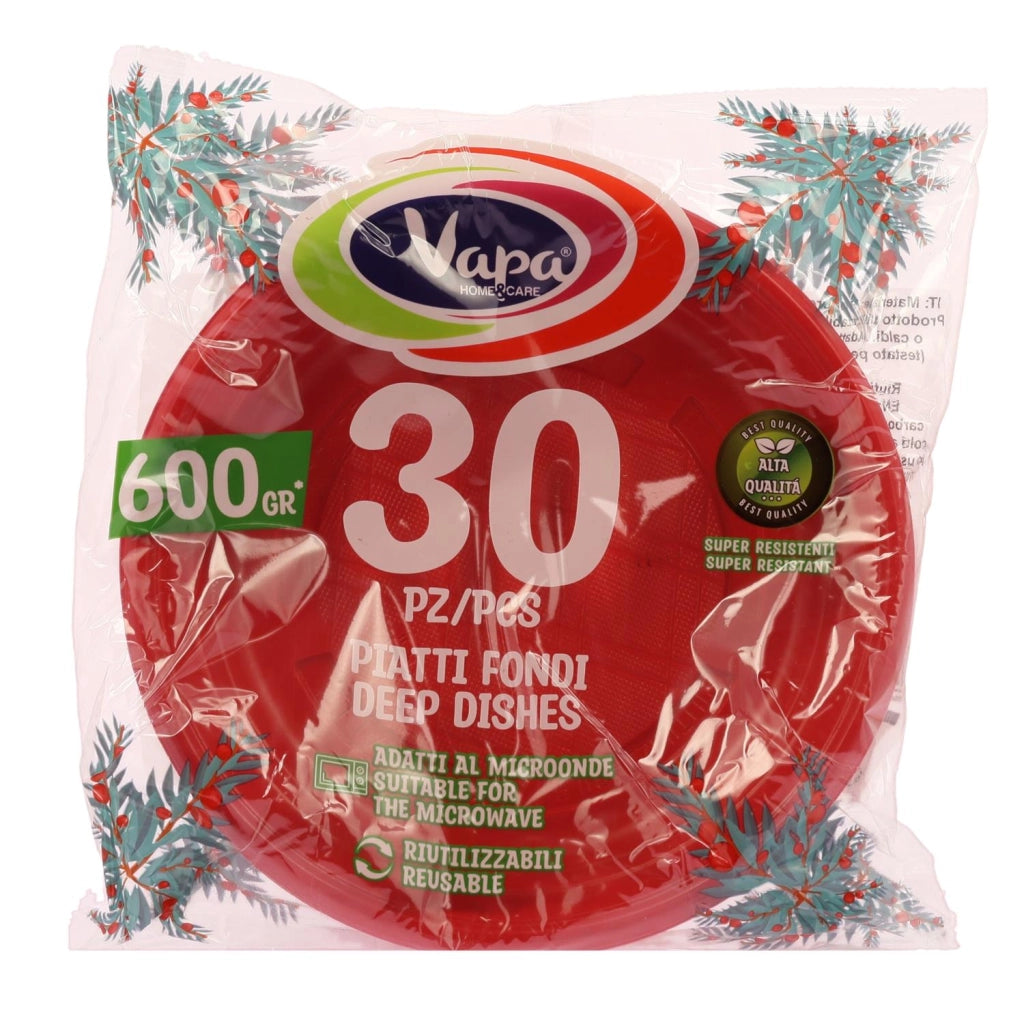 SET 90 PIATTI FONDI ROSSI NATALIZI RIUTILIZZABILI E ADATTI PER MICROONDE 600 GR