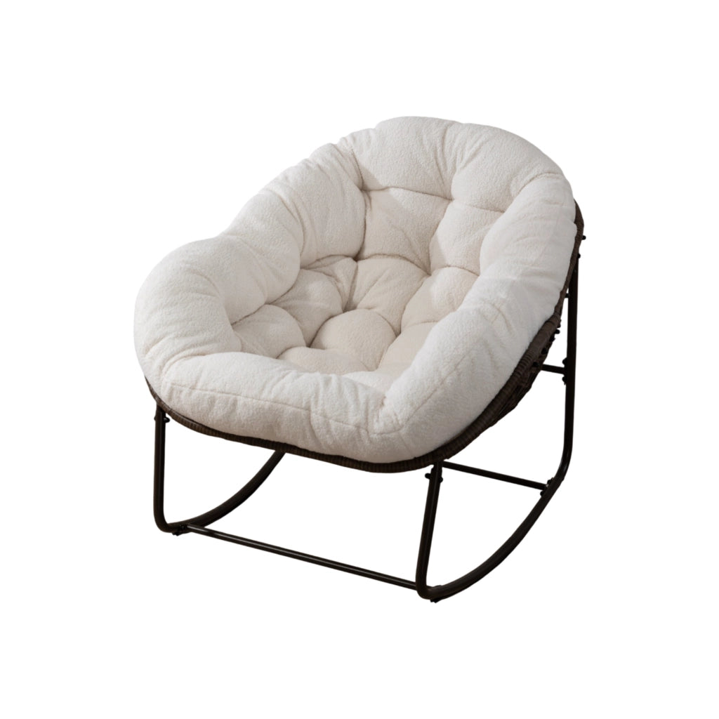 POLTRONA DONDOLO IN RATTAN SINTETICO E ACCIAIO 78x106x90 cm BIANCA