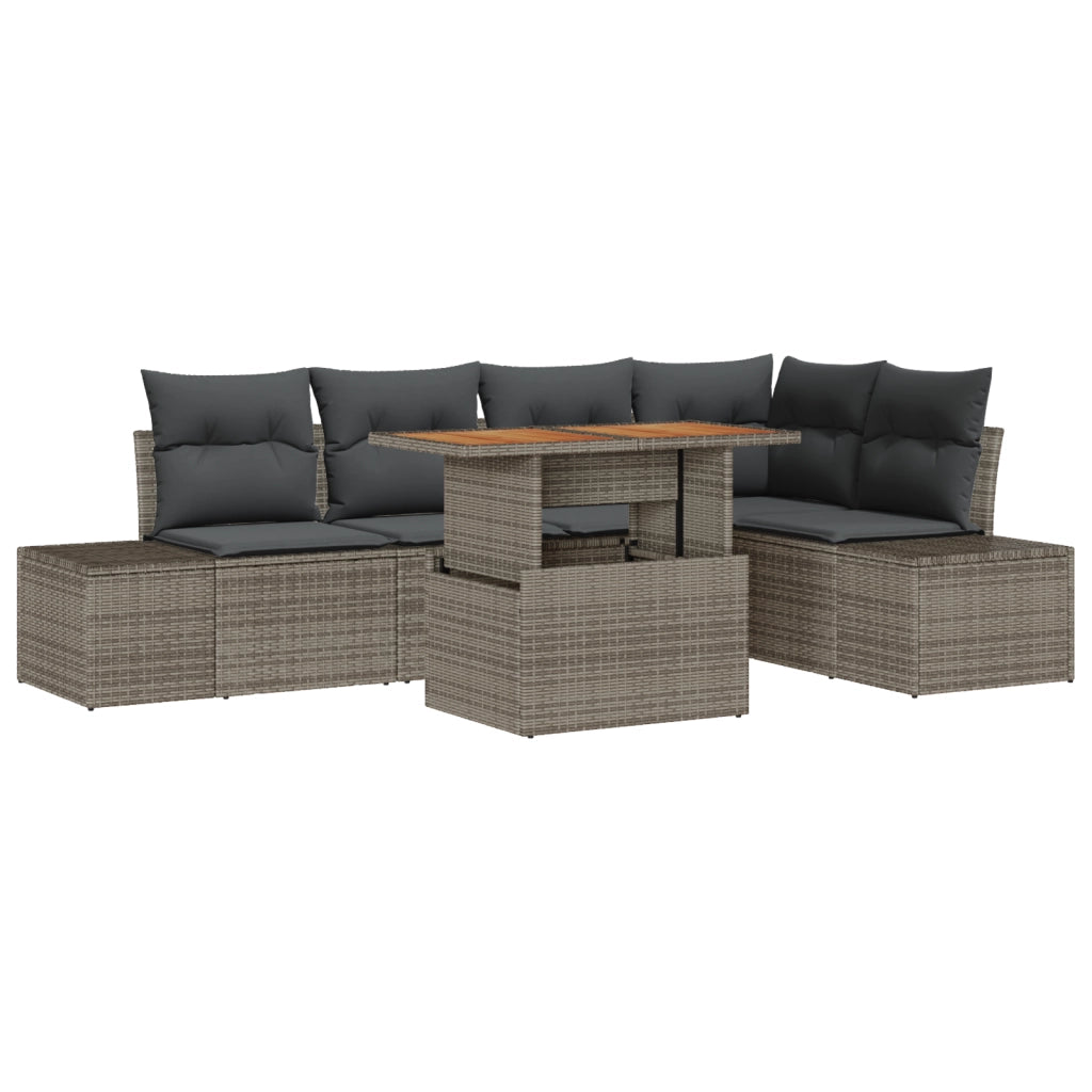 Set di divani da giardino da 6 pezzi con cuscini Grigio Rattan sintetico
