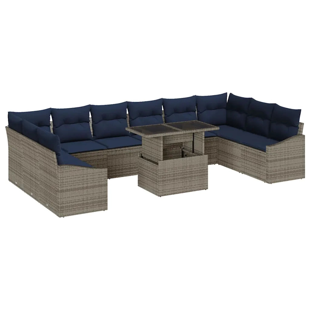 Set Divano da Giardino con cuscino 11 pcs Grigio e Blu Navy 3357818