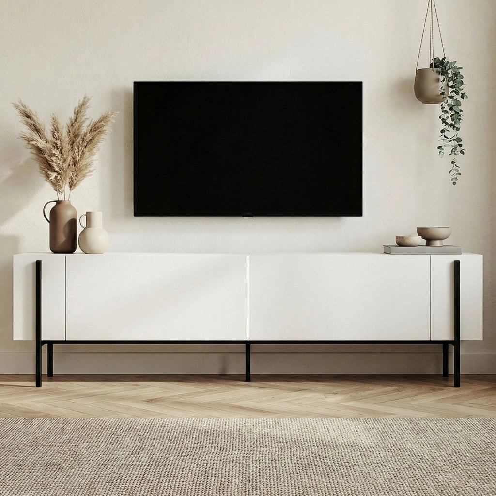 Porta TV in legno "Nexus" - 180 x 30 x 45 cm - Nero / Legno nero