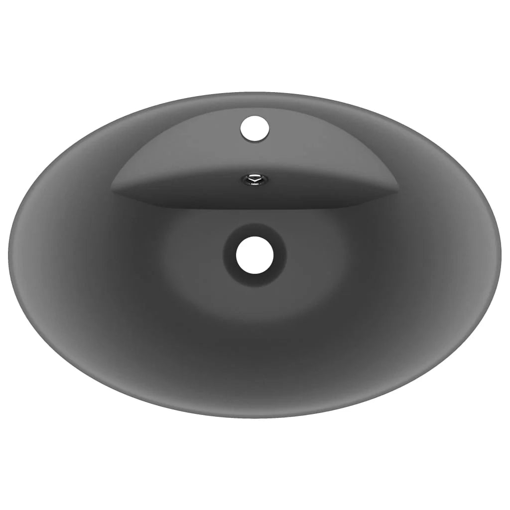 Lavabo ovale con troppopieno lavabo da appoggio lavabo da bagno interno del vano cosmetico 58,5 x 39 cm ceramica grigio scuro opaco 02_0002681