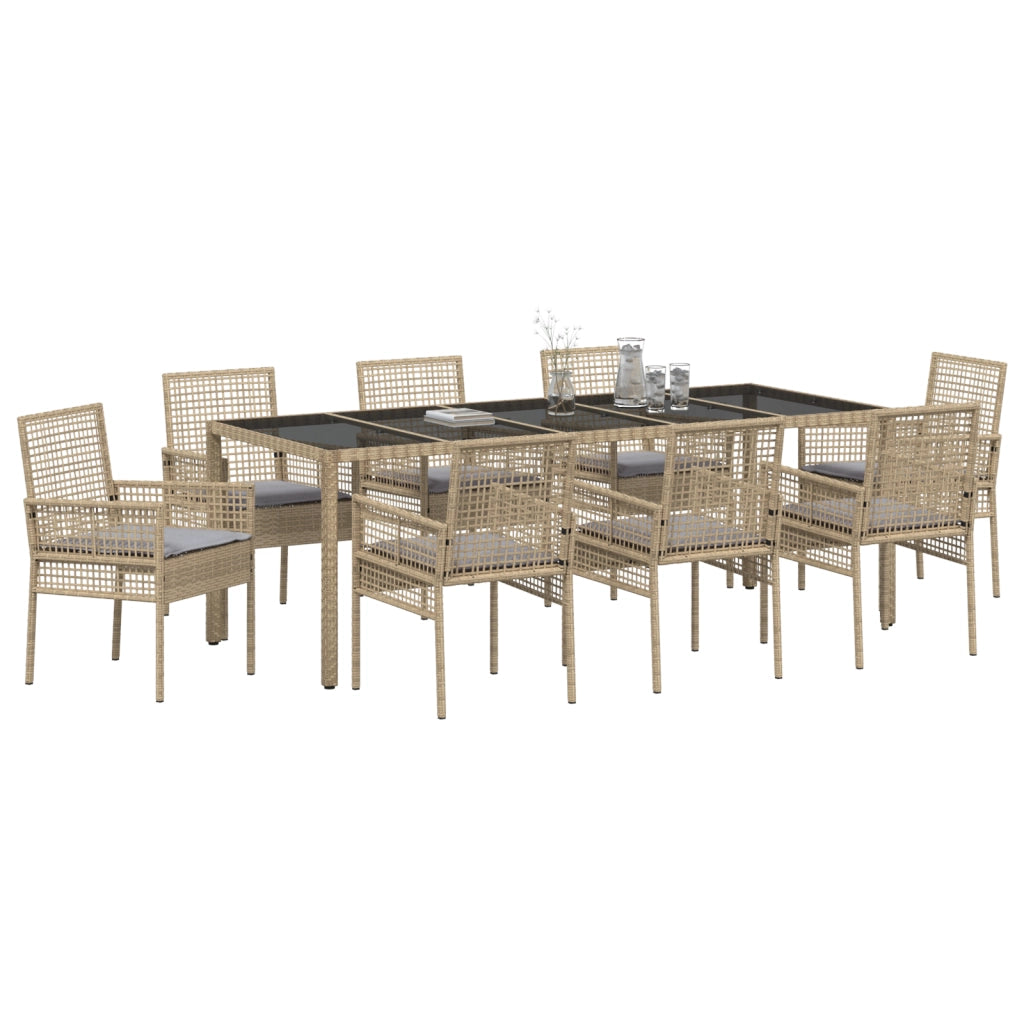 Set da Pranzo da Giardino in 9 Pezzi Rattan Poliestere Beige