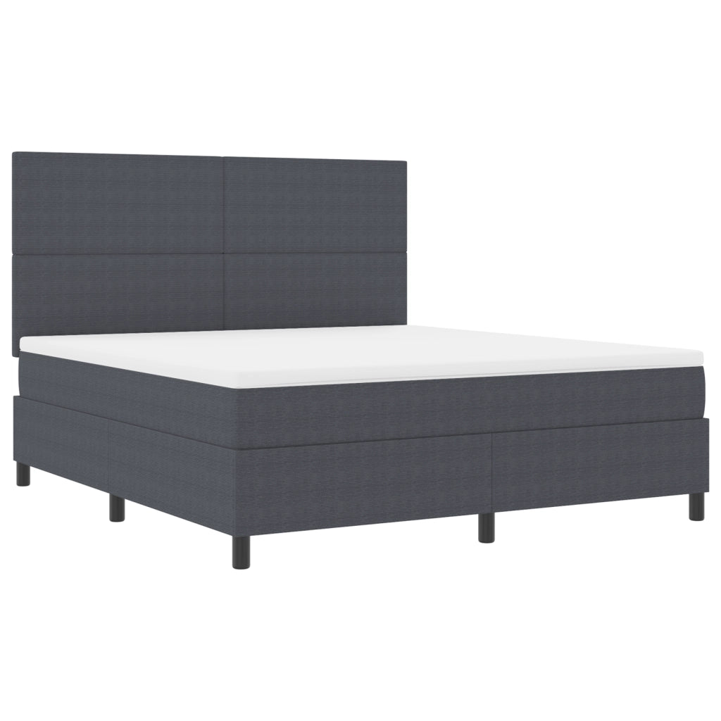 Letto con Rete a Molle con Materasso Grigio Scuro in Tessuto di Corduroy