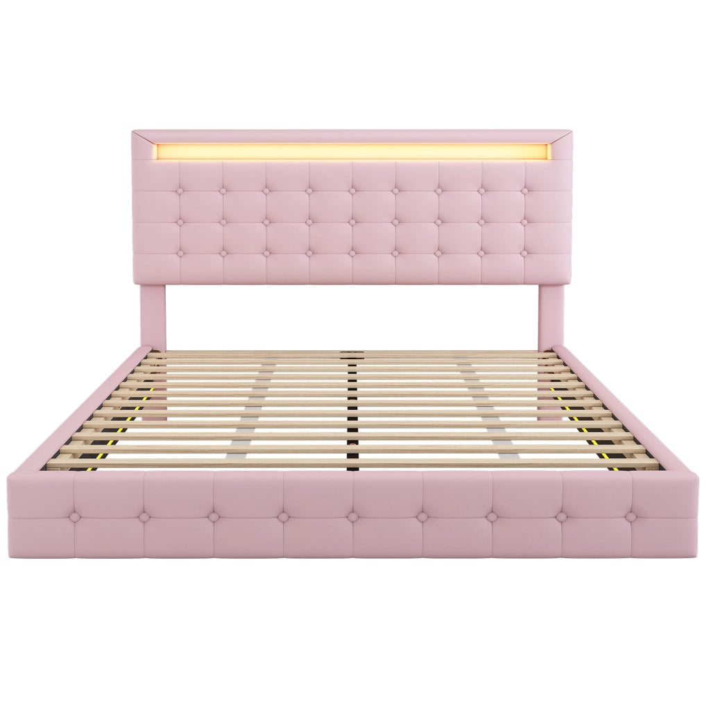 Letto matrimoniale 140x200 cm; LED regolabile; testiera regolabile; PU; rosa