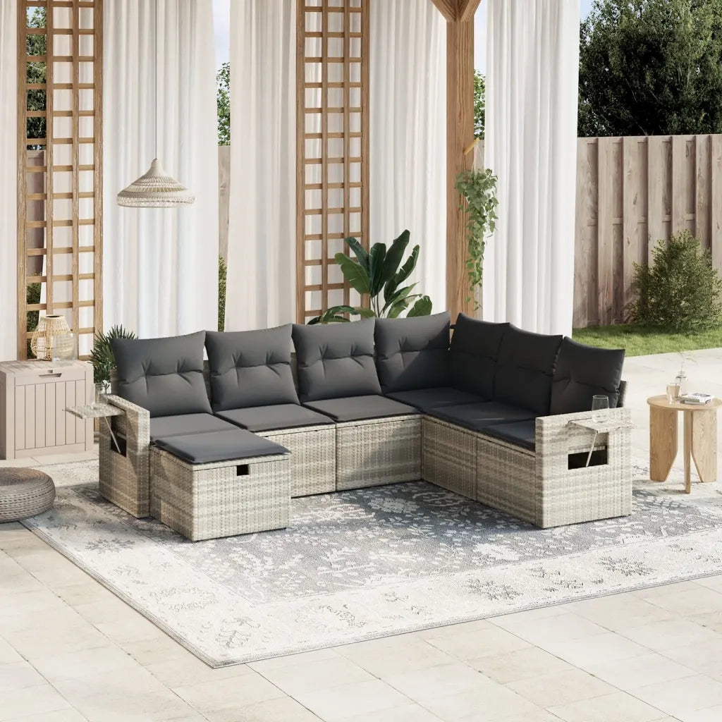 Set Divani da Giardino 7pz con Cuscini Grigio Chiaro Polyrattan 3263838