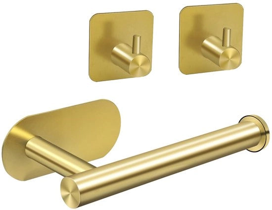 Supporto per il Papier per la Toilette in Acciaio Inossidabile 304, Assemblaggio a Parete, Set d'Oro, Supporto per il Papier per la Toilette Autoadesivo, Haken per Parete Autoadesivi, 2-Pack Supporto per il Papier per la Toilette Senza Foratura