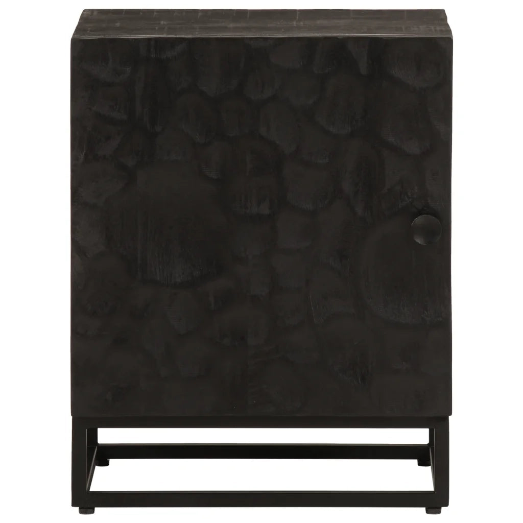 Comodino-Tavolino da notte Nero 40x30x50 cm in Legno Massello di Mango e Ferro 701344